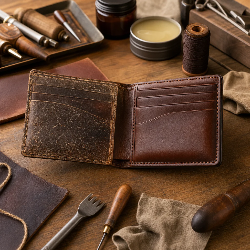 Portefeuille cuir restauré