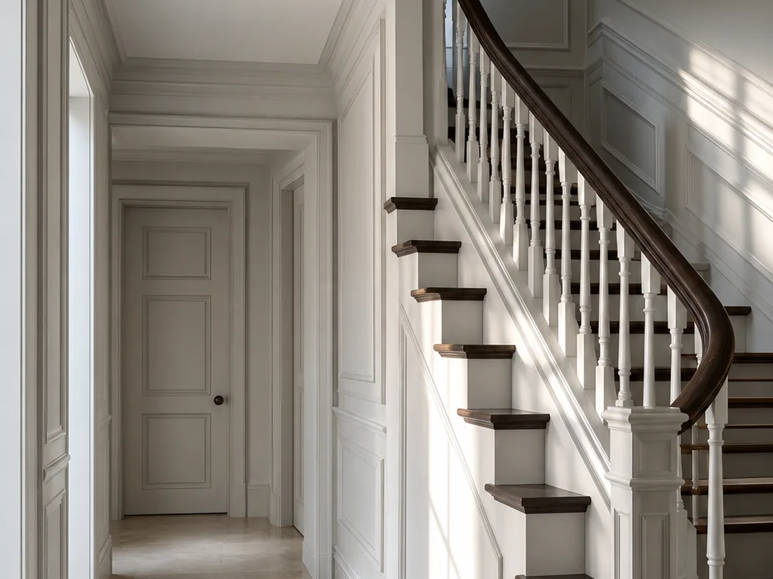 Enduit et peinture des boiseries — portes, plinthes, escaliers et lambris laqués avec soin