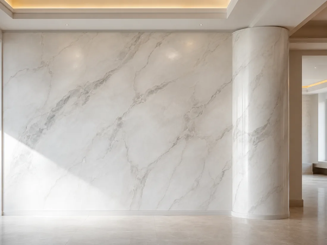 Décoration en faux marbre peint à la main — veines, brèches et transparences au glacis
