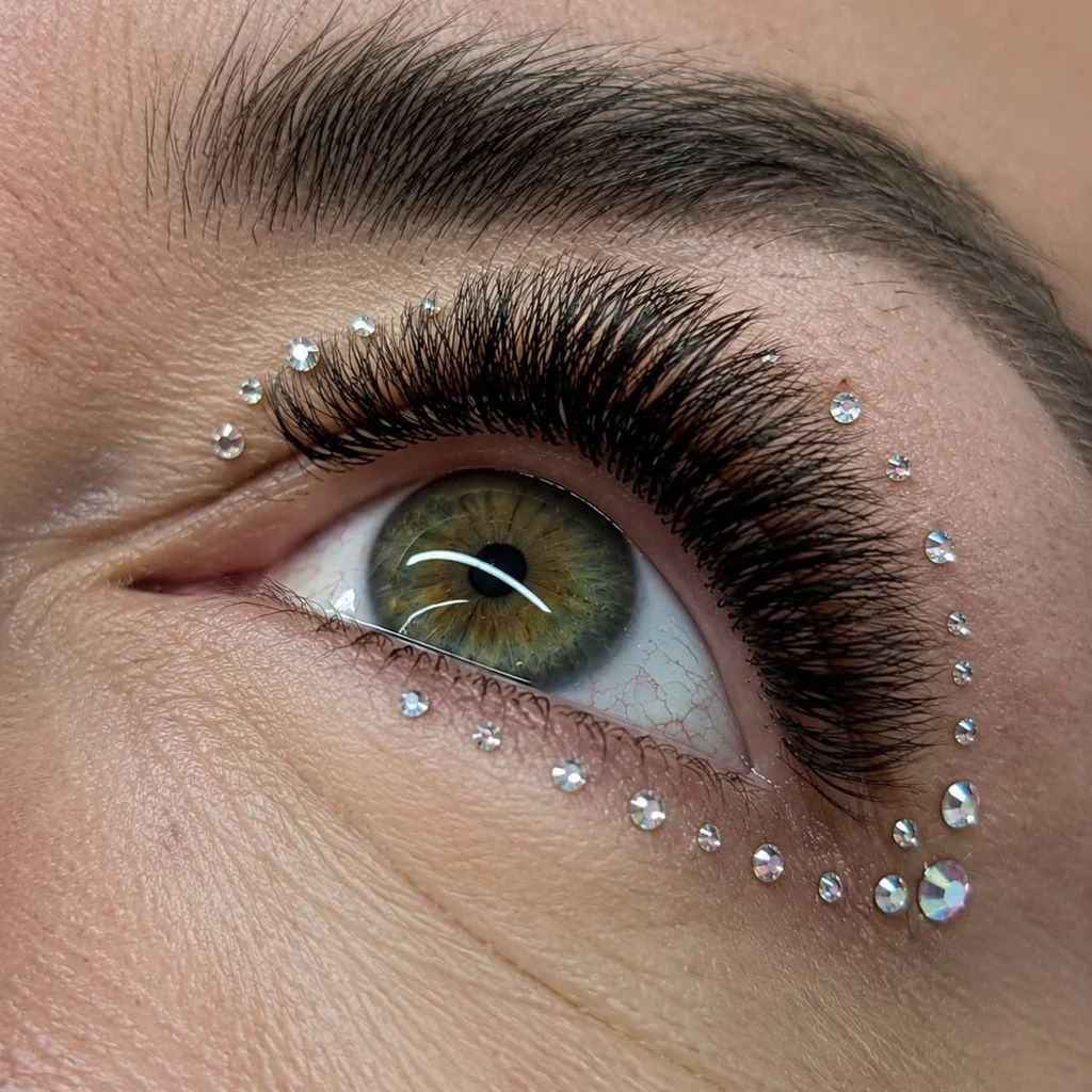Pose récente — volume et strass, Room beauté