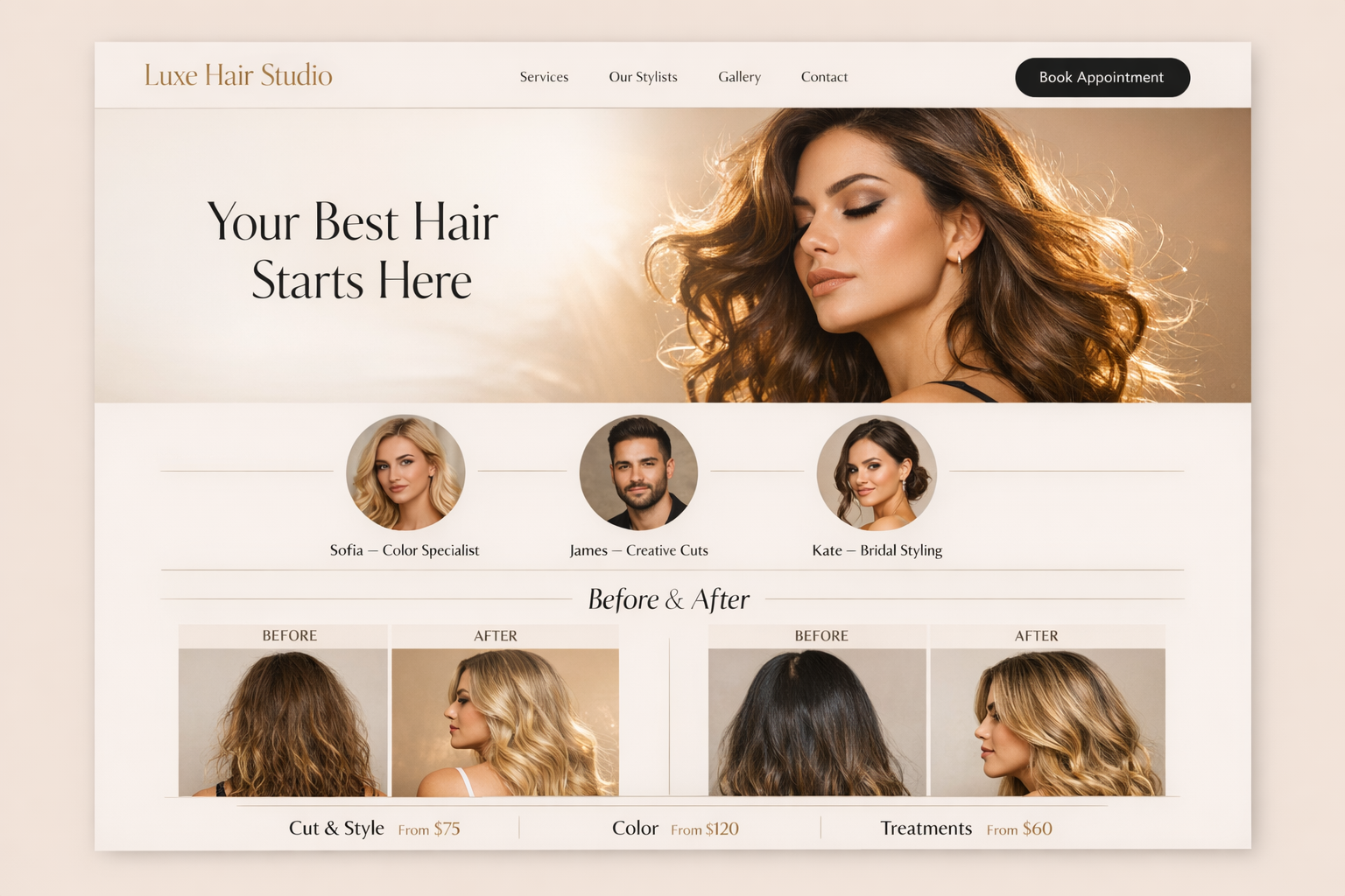 Hair salon website concept