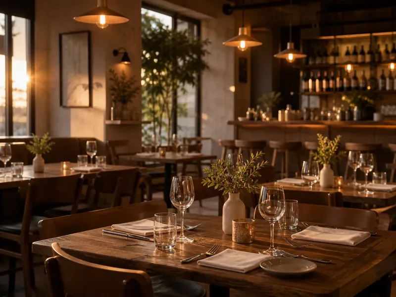 Warm bistro dining room