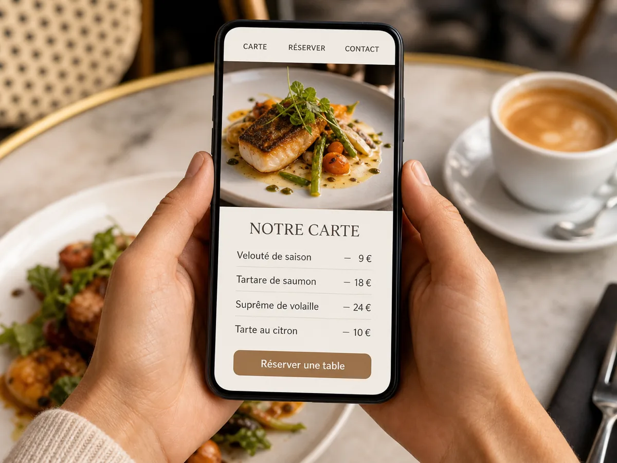 Business owner photographing a dish with his phone