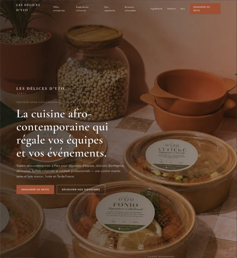 Homepage preview for Les Délices d’Yzo, an Afro-contemporary caterer in Paris